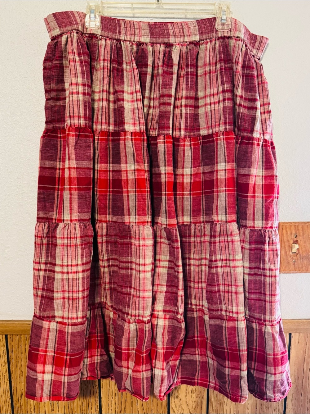 Vintage Access Petite Women's size P/L Red Plaid Tiered flannel Skirt